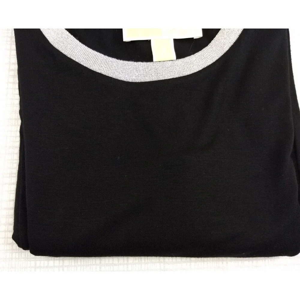 Michael Kors Jersey Knit Dress Womens S Black Silver‎ Metallic Neck Casual LBD